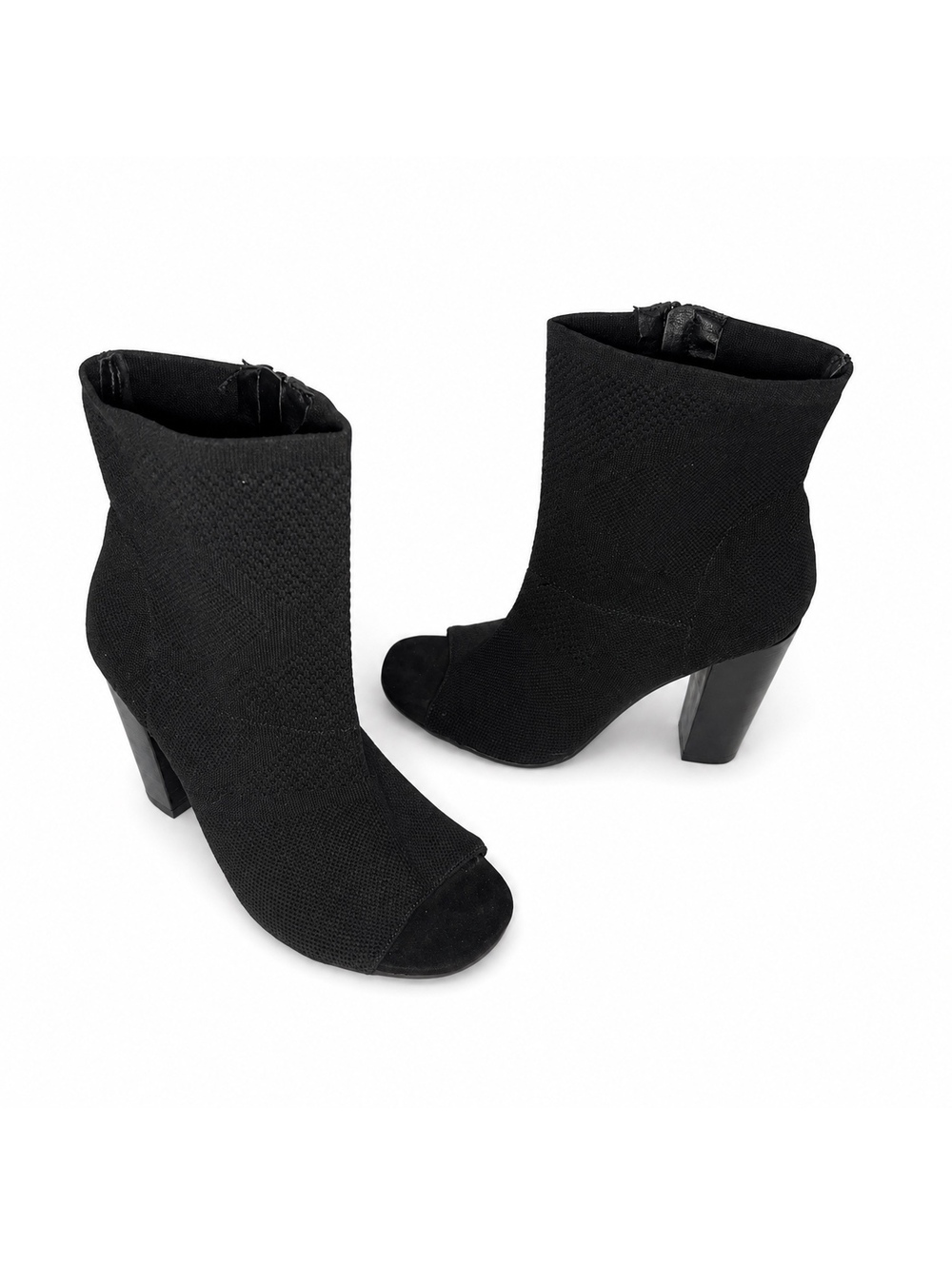 Torrid Black Stretch Knit Peep Toe Ankle Booties Block Heel Size 9.5W Wide Width